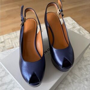 Robert Clergerie Dylan platform Peep-Toe Slingback Heels NWT 7.5 blue